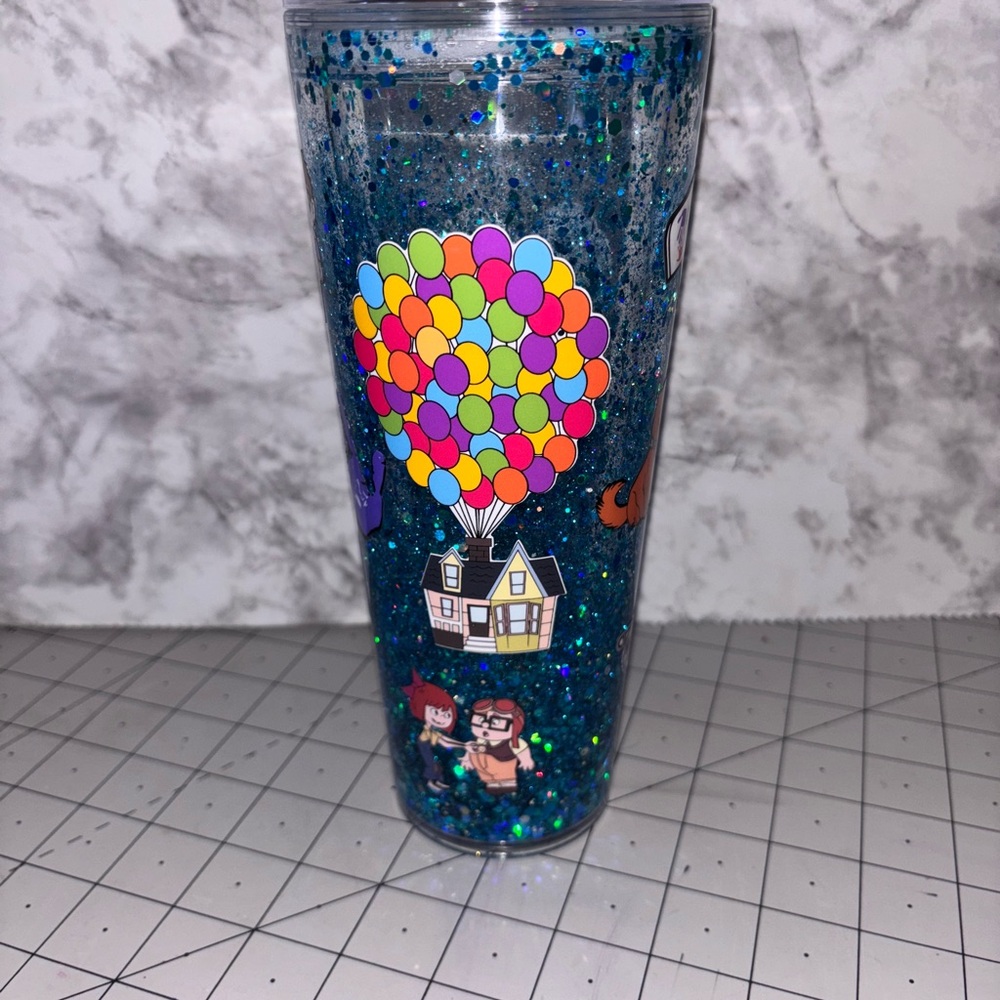 Pixar UP Carl Ellie glitter snow globe tumbler